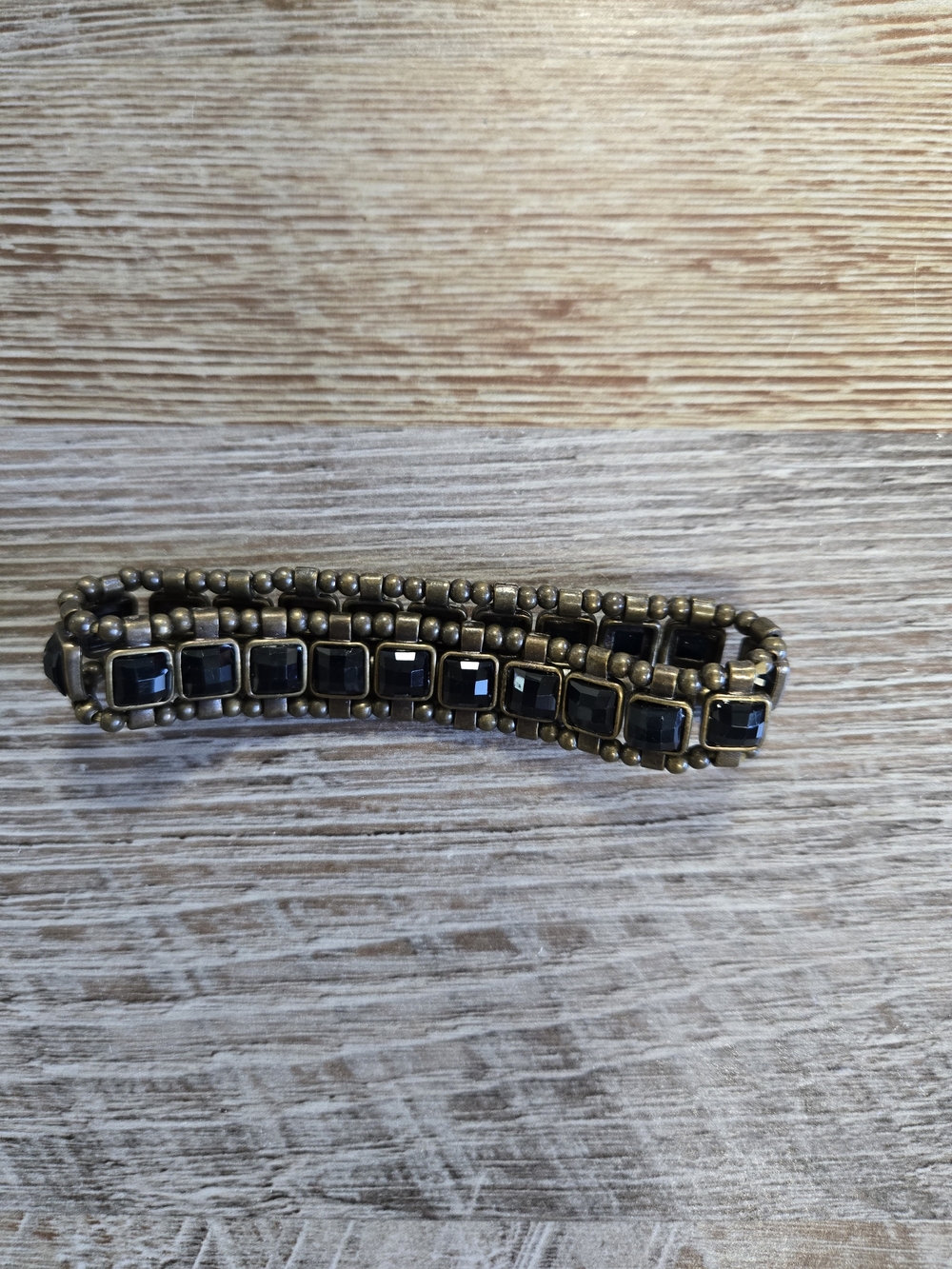 Antique Brass Stretch Bracelet with Black Square Stones